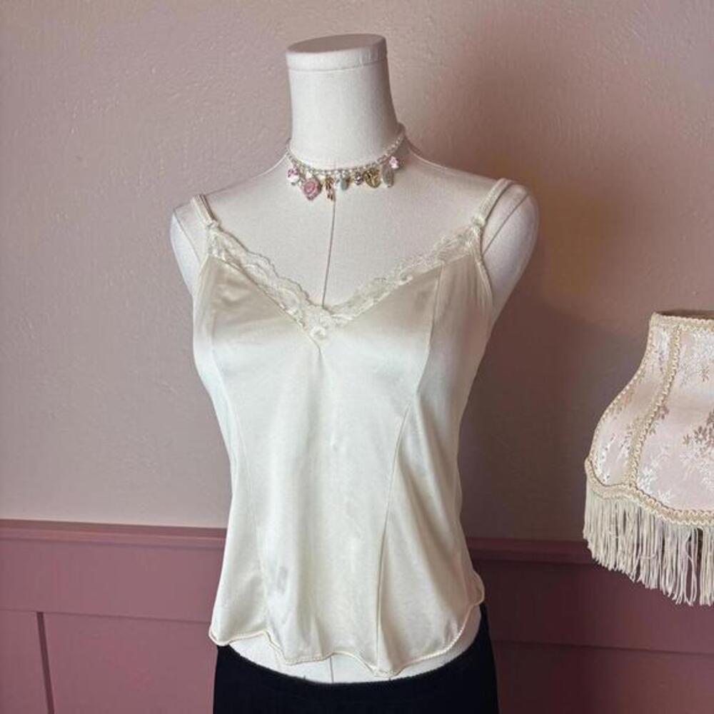 fairy coquette dreamy vtg babydoll lace cami top ILGWU sz 34 antron nylon